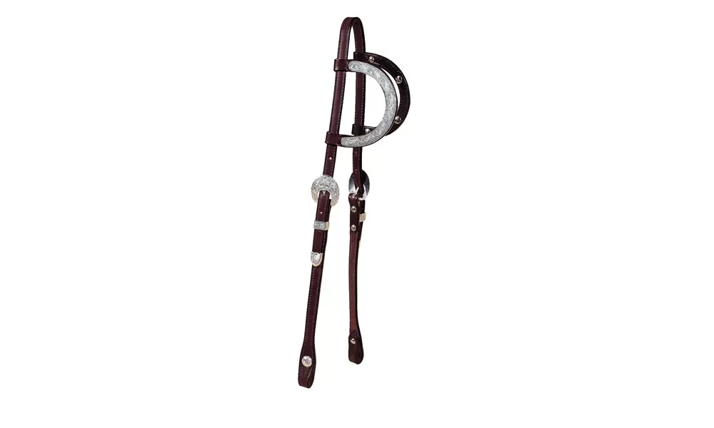 Tory Leather 5/8" Double Ear Headstall With Full Ear Oklahoma Silver