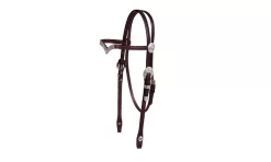 Tory Leather 5/8" V Brow Headstall, Oklahoma Engraved Silver Trim