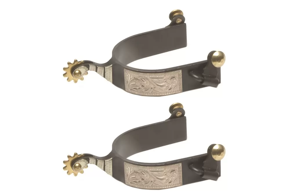 Jacks Roping Spurs With Engraved German Silver Trim #11048