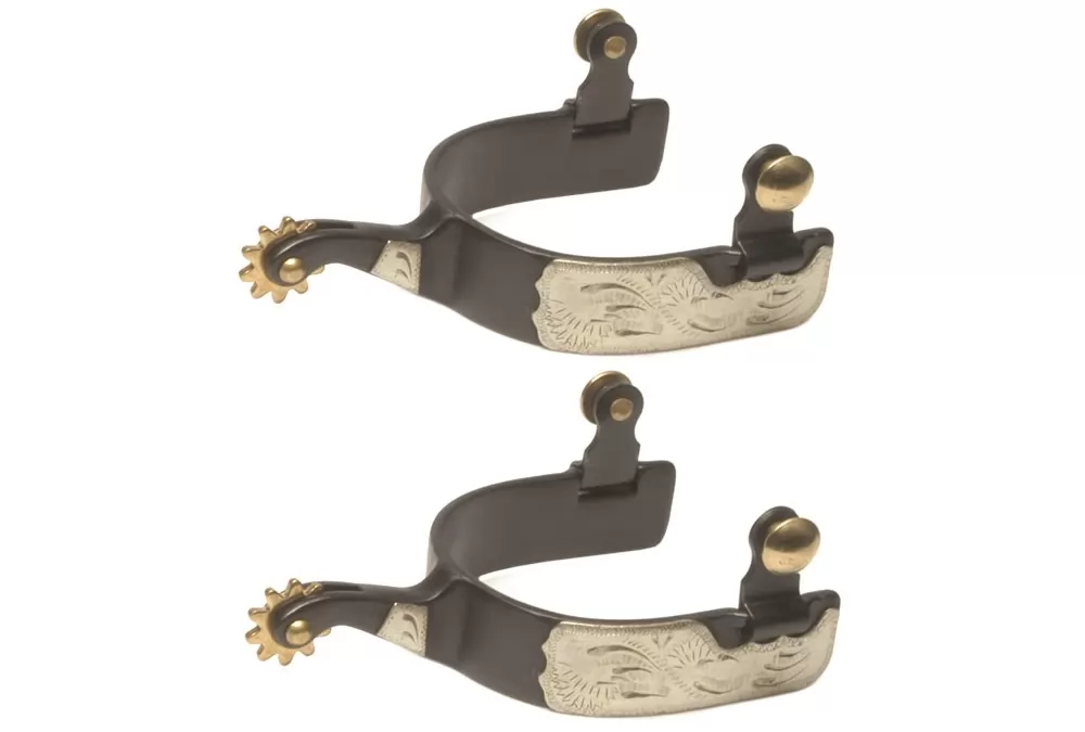 Jacks Roping Spurs With Engraved German Silver Trim #11039