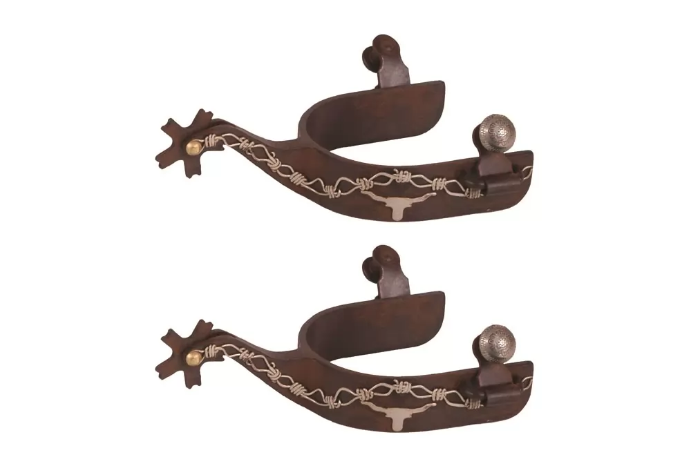 Jacks Spurs With German Silver Longhorn/Barbwire Trim