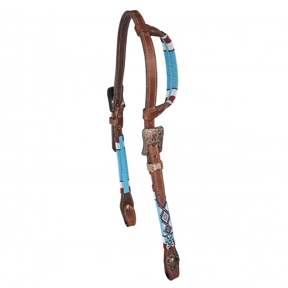 Tabelo Ear Headstall With Aztec Beaded Trim