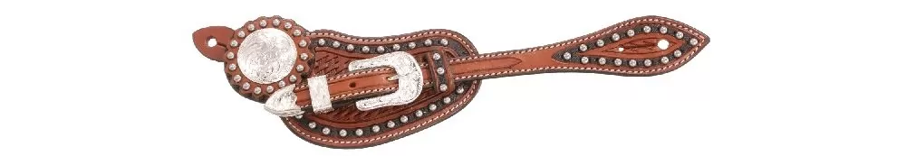 Tough-1 Premium Leather Two Tone Spur Straps With Engraved Silver Hardware