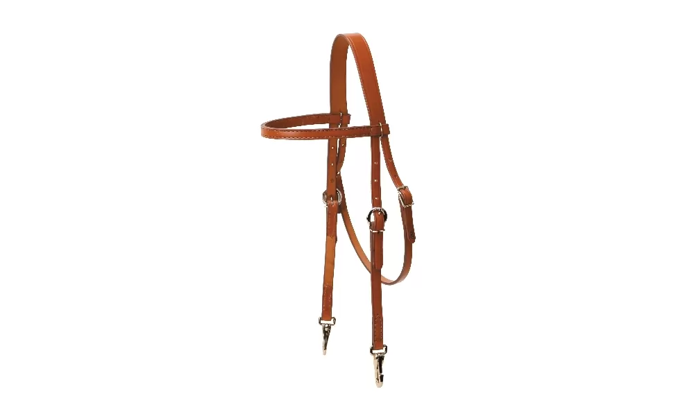 Tory Leather Brow Band Training Headstall - Nickel Snap Ends