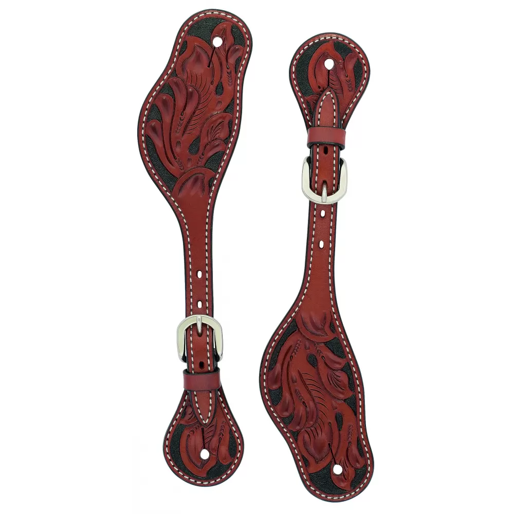 Weaver Mens Cross Floral Carved Spur Straps